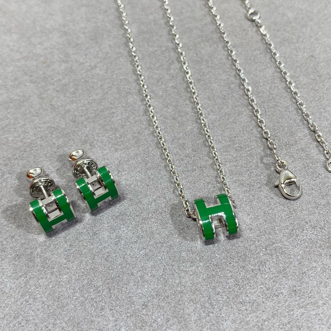 [Clover Jewelry]POP H GREEN NECKLACE SILVER AND GOLD