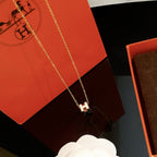 [Kleeblatt Schmuck]H WEISSE ECKIGE GOLDHALSKETTE