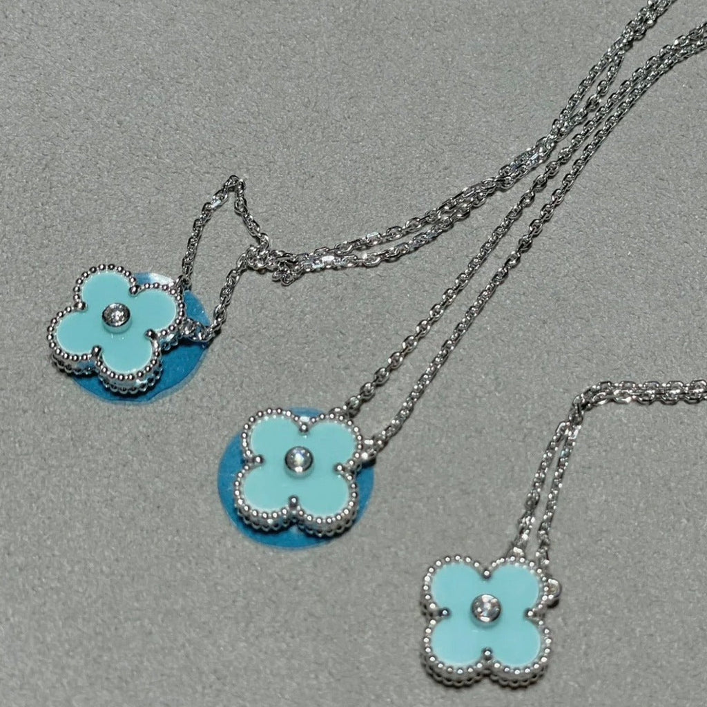 [Clover Jewelry]CLOVER 1 DIAMOND LIGHT BLUE SILVER NECKLACE