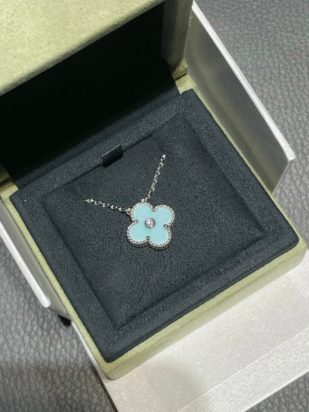 [Clover Jewelry]CLOVER 1 DIAMOND LIGHT BLUE SILVER NECKLACE