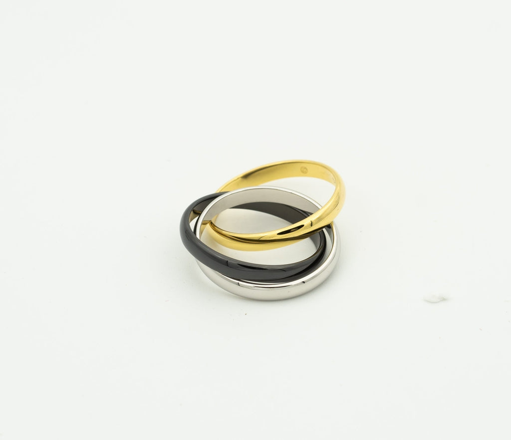 [Clover Schmuck]TRINITY RING SCHWARZGOLDSILBER