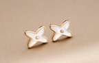 [Clover Jewelry]JEUX DE WHITE MOP ROSE GOLD DIAMOND EARRINGS