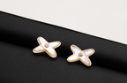 [Clover Jewelry]JEUX DE WHITE MOP ROSE GOLD DIAMOND EARRINGS