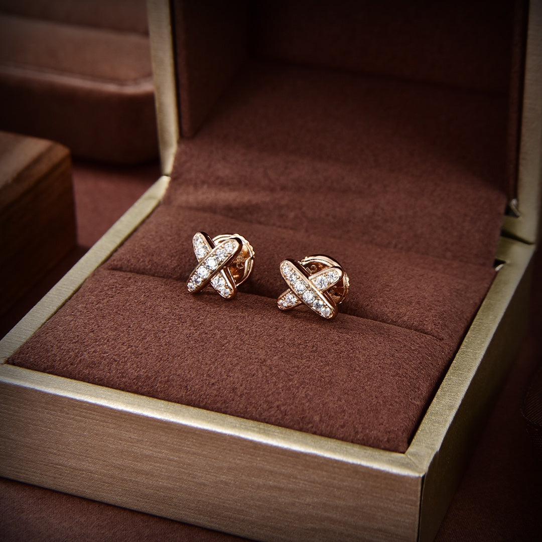 [Clover Jewelry]JEUX DE GOLD DIAMOND EARRINGS