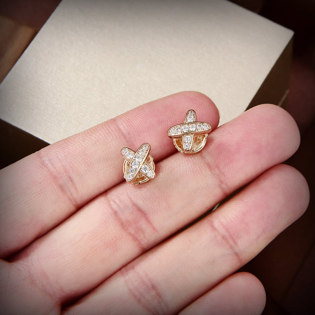 [Clover Jewelry]JEUX DE GOLD DIAMOND EARRINGS