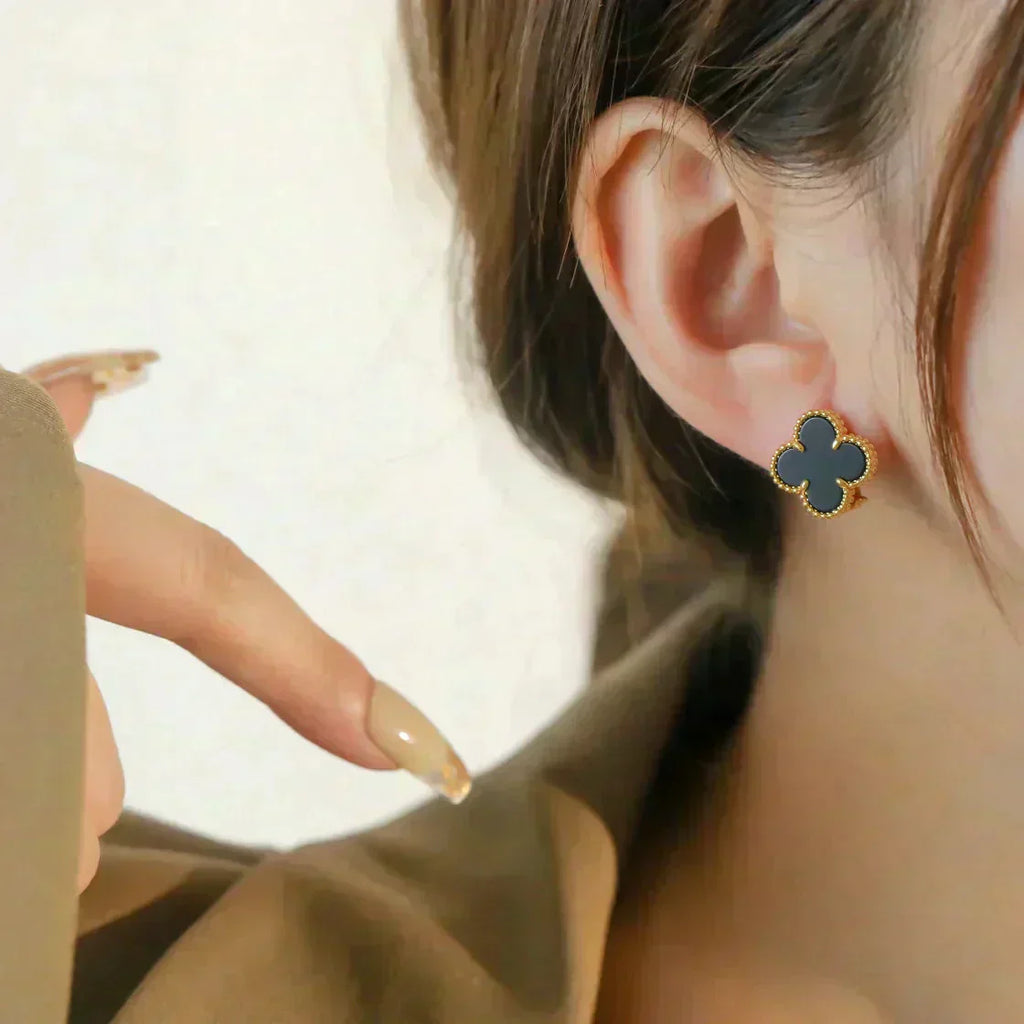 [Clover Jewelry]CLOVER MEDIUM 1 MOTIFS  ONYX STUD EARRINGS