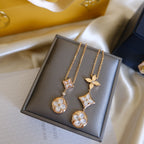 [Clover Jewelry] COLOR BLOSSOM LARIAT HALSKETTE ROSÉGOLD WEISSE PERLMUTT UND DIAMANT