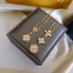 [Clover Jewelry] COLOR BLOSSOM LARIAT HALSKETTE ROSÉGOLD WEISSE PERLMUTT UND DIAMANT