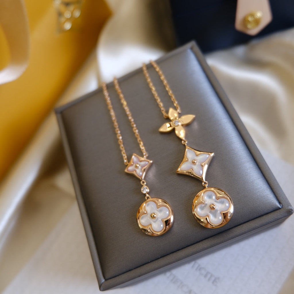 [Clover Jewelry] COLOR BLOSSOM LARIAT HALSKETTE ROSÉGOLD WEISSE PERLMUTT UND DIAMANT