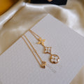[Clover Jewelry] COLOR BLOSSOM LARIAT HALSKETTE ROSÉGOLD WEISSE PERLMUTT UND DIAMANT
