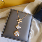 [Clover Jewelry] COLOR BLOSSOM LARIAT HALSKETTE ROSÉGOLD WEISSE PERLMUTT UND DIAMANT