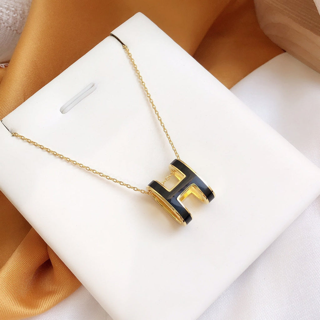 [Clover Schmuck] HM CLIC SCHWARZ EMAILLIERTE GOLD HALSKETTE