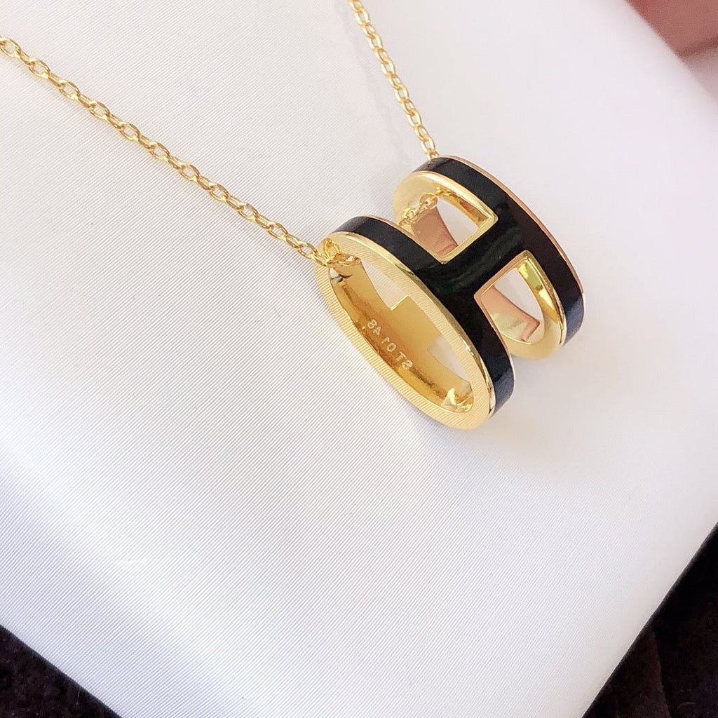 [Clover Schmuck] HM CLIC SCHWARZ EMAILLIERTE GOLD HALSKETTE