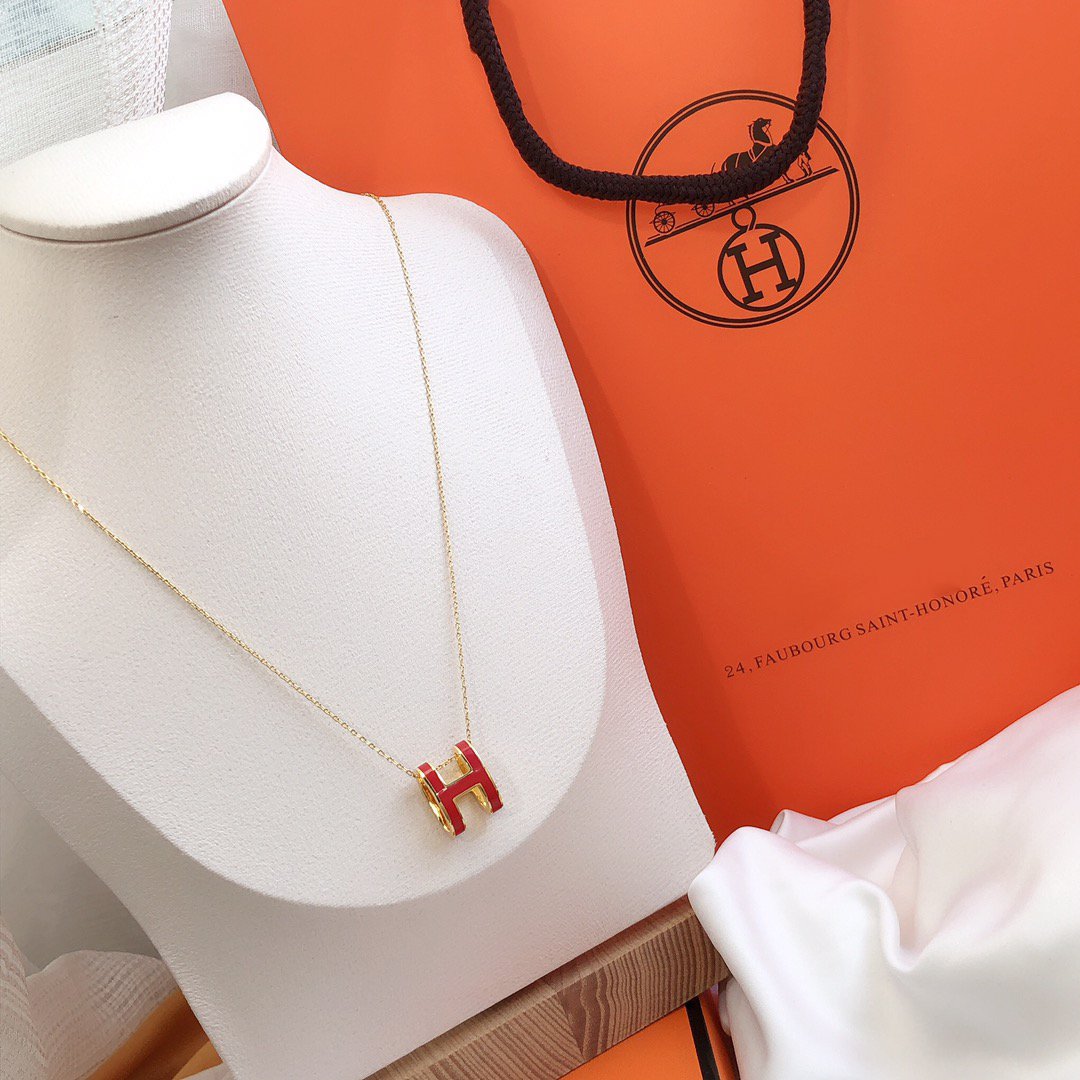 [Clover Jewelry]HM CLIC RED ENAMEL GOLD NECKLACE