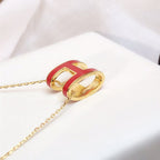 [Clover Jewelry]HM CLIC RED ENAMEL GOLD NECKLACE