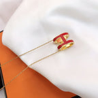 [Clover Jewelry]HM CLIC RED ENAMEL GOLD NECKLACE