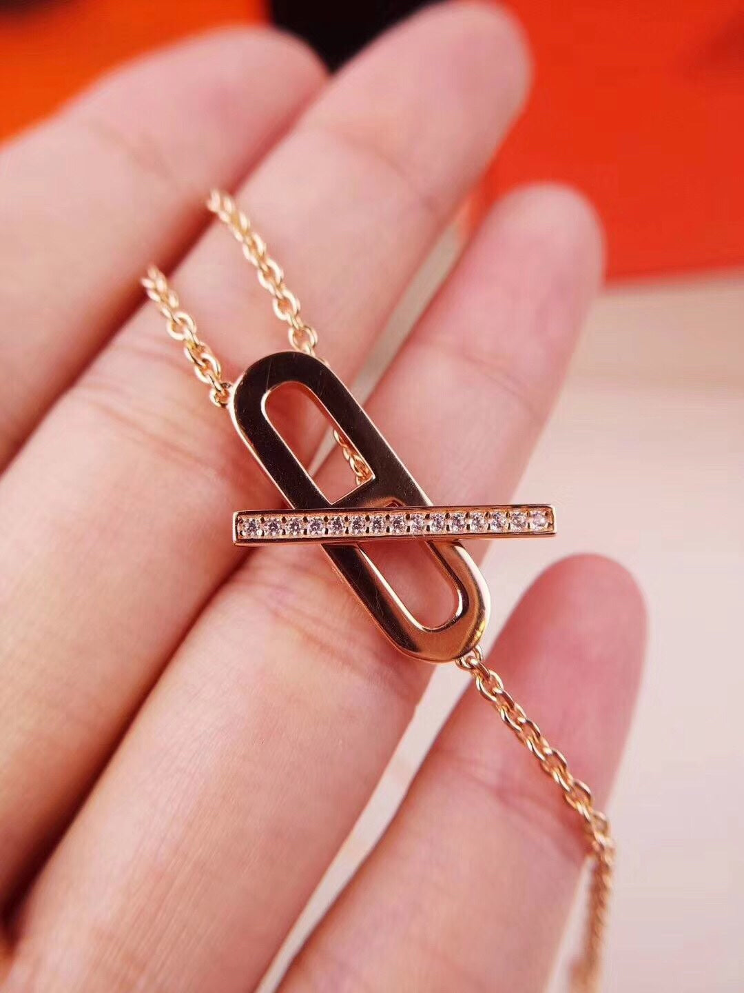 [Clover Jewelry]HM-HALSKETTE PLATIN ROSÉGOLD DIAMANT