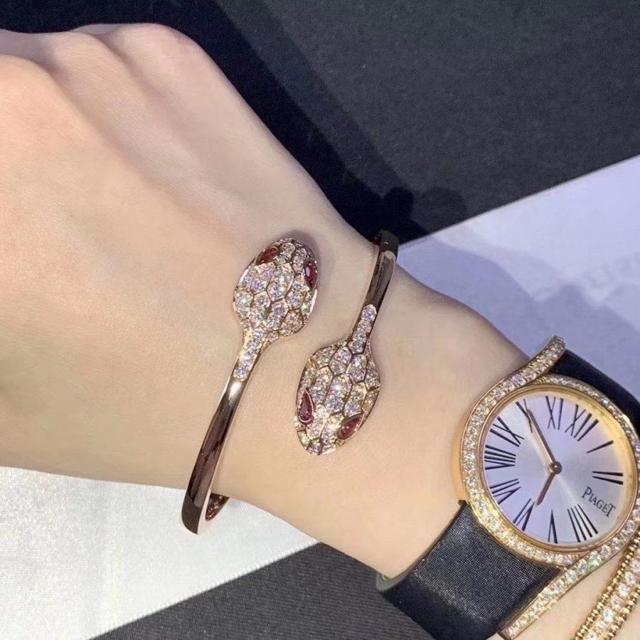 [Clover Jewelry]SERPENTI BRACELET PINK GOLD DIAMOND DOUBLE SNAKE