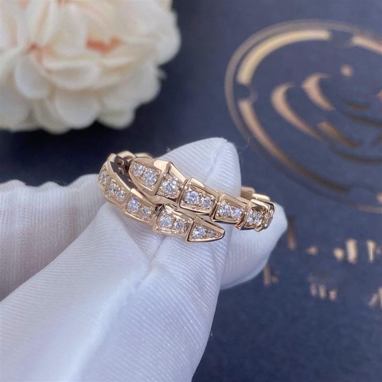 [Clover Jewelry]SERPENTI RING PINK GOLD DIAMOND PAVED 4MM