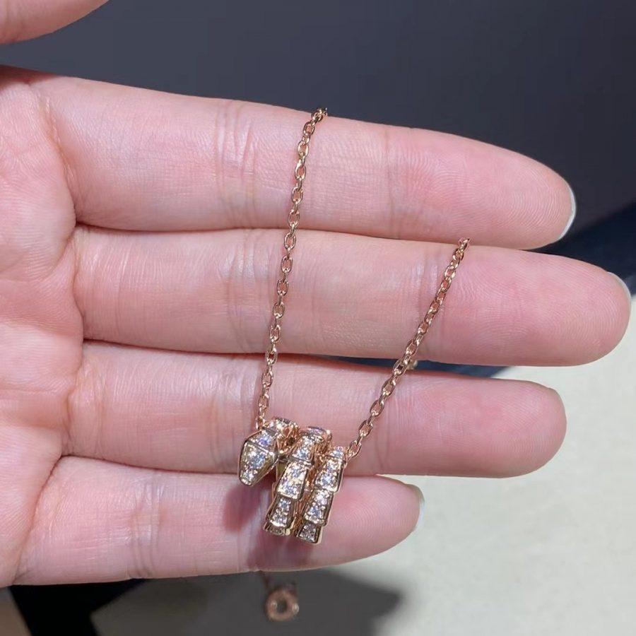 [Clover Jewelry]SERPENTI PINK GOLD NECKLACE DOUBLE RING DIAMOND