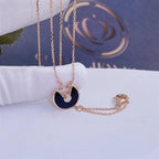 [Clover Jewelry]AMULETTE ROSE GOLD ONYX NECKLACE