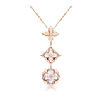 [Clover Jewelry] COLOR BLOSSOM LARIAT HALSKETTE ROSÉGOLD WEISSE PERLMUTT UND DIAMANT