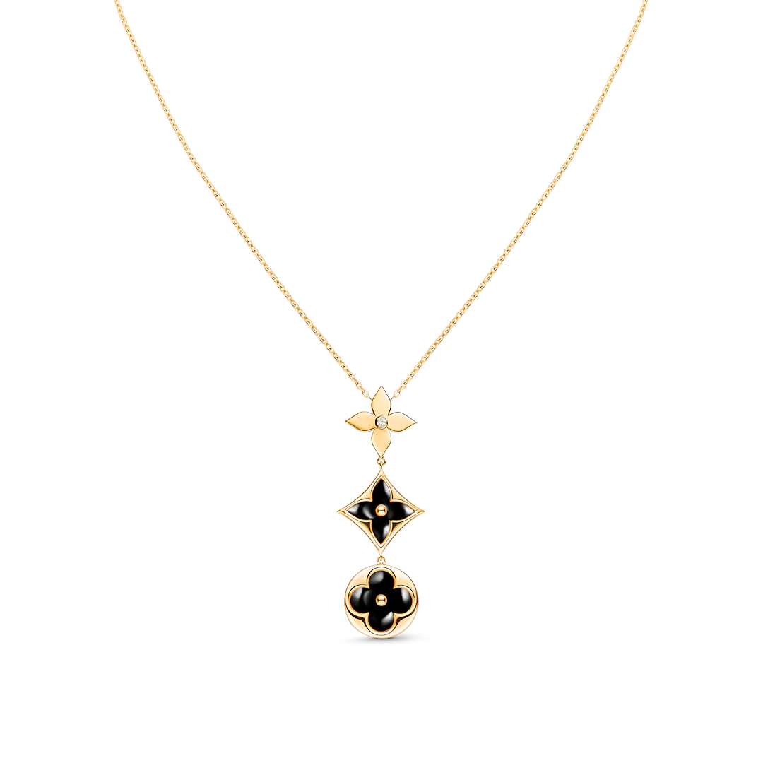 [Clover Jewelry]STAR AND SUN ONYX PINK GOLD NECKLACE