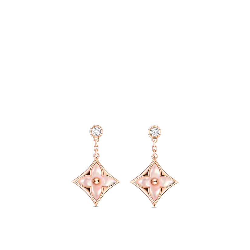[Clover Jewelry]DOUBLE STAR PINK GOLD MOP DROP EARRINGS