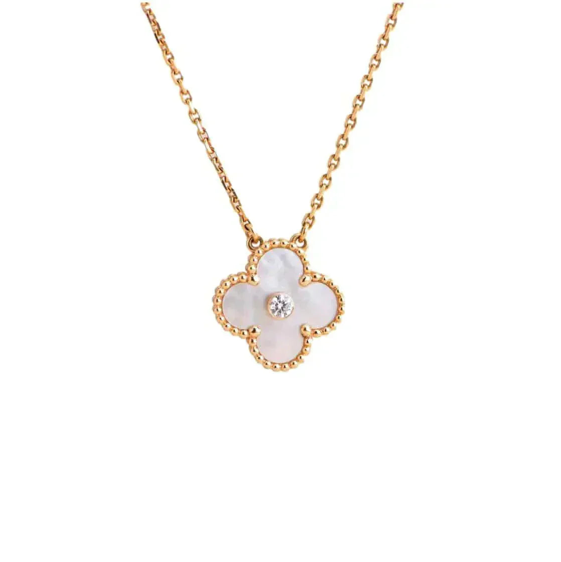 [Clover Jewelry]CLOVER 15MM DIAMOND WHITE FRITILLARIA NECKLACE