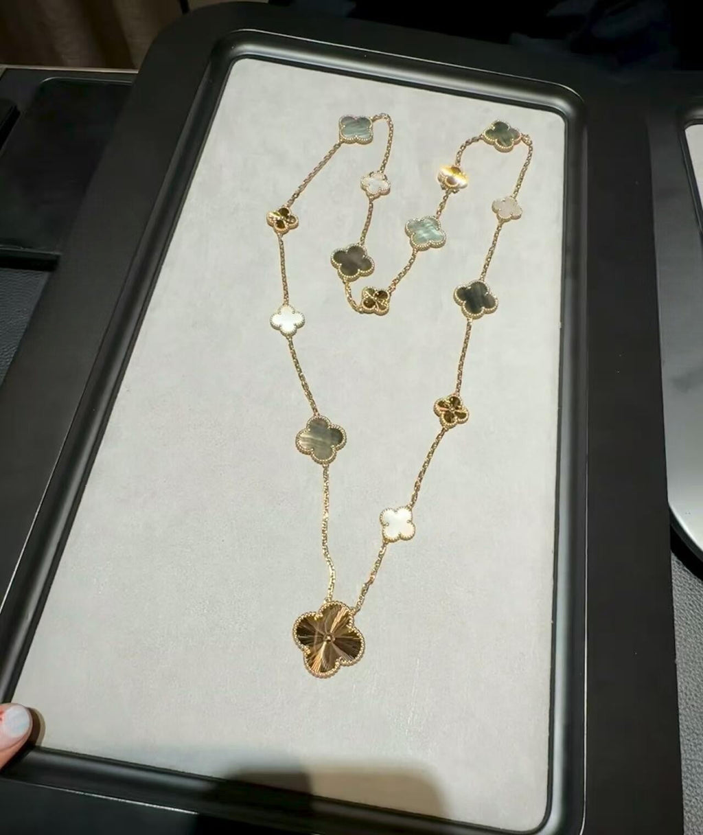 [Clover Jewelry]DETACHABLE CLOVER 15(11+4) FLOWER ROSE GOLD NECKLACE SET