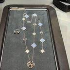 [Clover Jewelry]DETACHABLE CLOVER 15(11+4) FLOWER SILVER NECKLACE SET