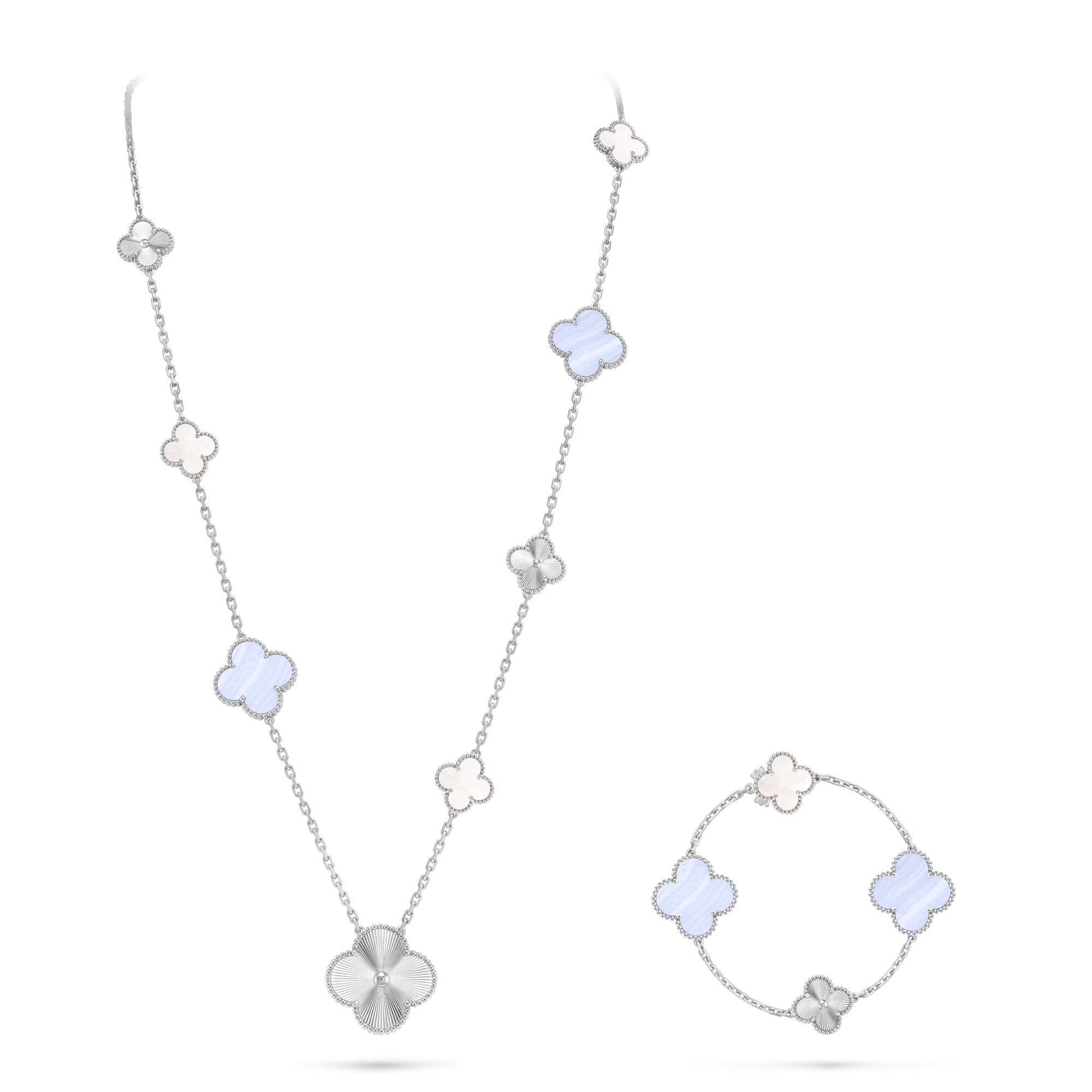 [Clover Jewelry]DETACHABLE CLOVER 15(11+4) FLOWER SILVER NECKLACE SET