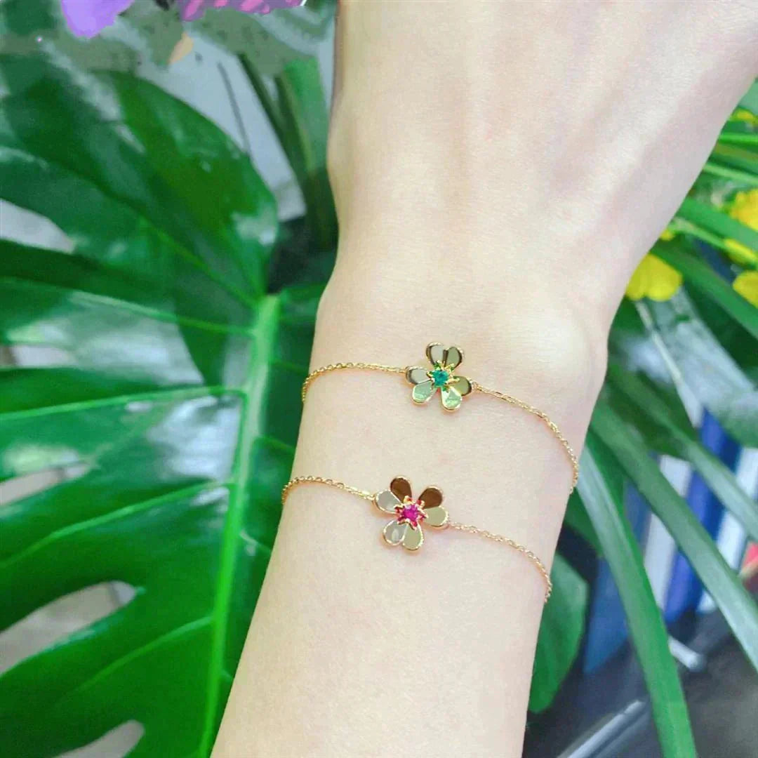[Clover Jewelry]FRIVOLE GOLD FLOWER PINK MALACHITE BRACELET
