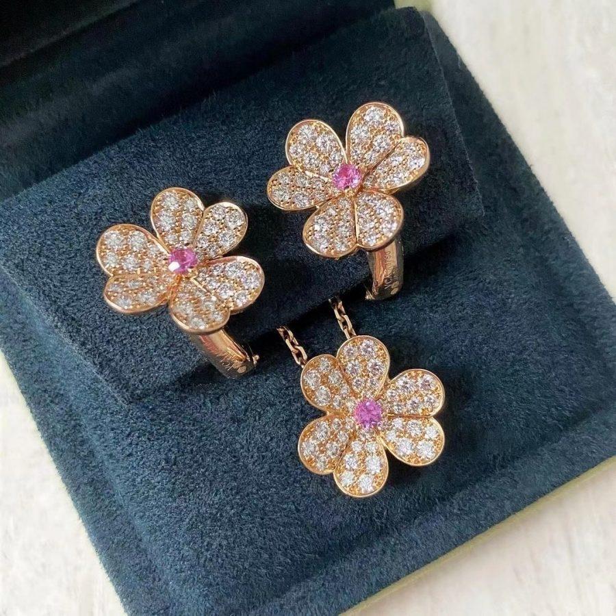 [Clover Jewelry]FRIVOLE PINK GOLD FLOWER DIAMOND EARRINGS