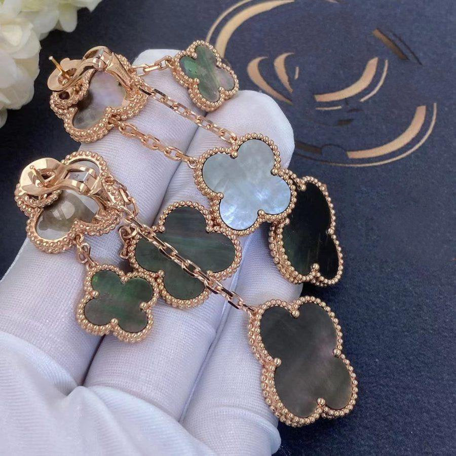 [Clover Jewelry]CLOVER EARRINGS DARK MOP 4 MOTIFS ROSE GOLD