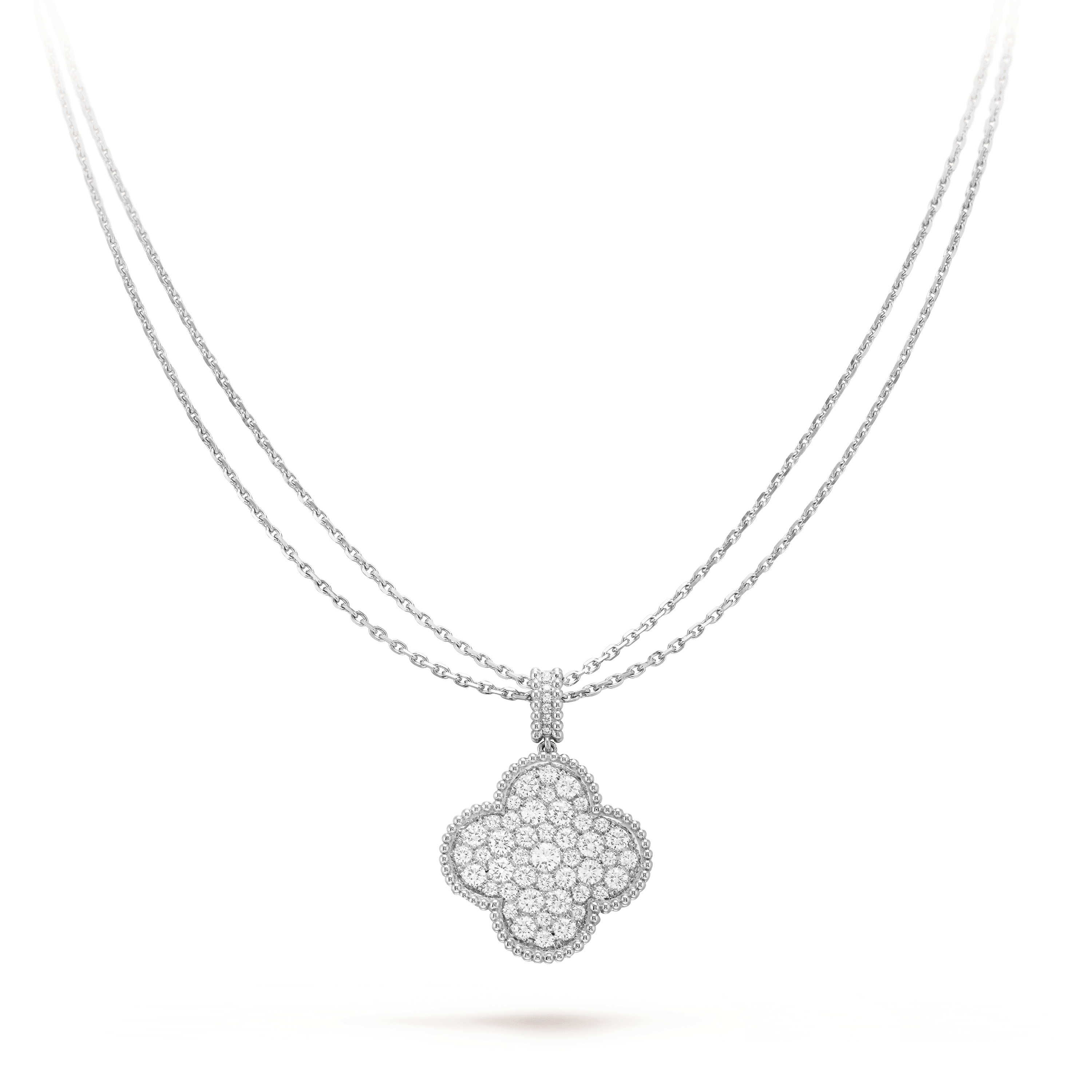 [Clover Jewelry]CLOVER 25MM SILVER FULL DIAMOND BIG CLOVER NECKLACE