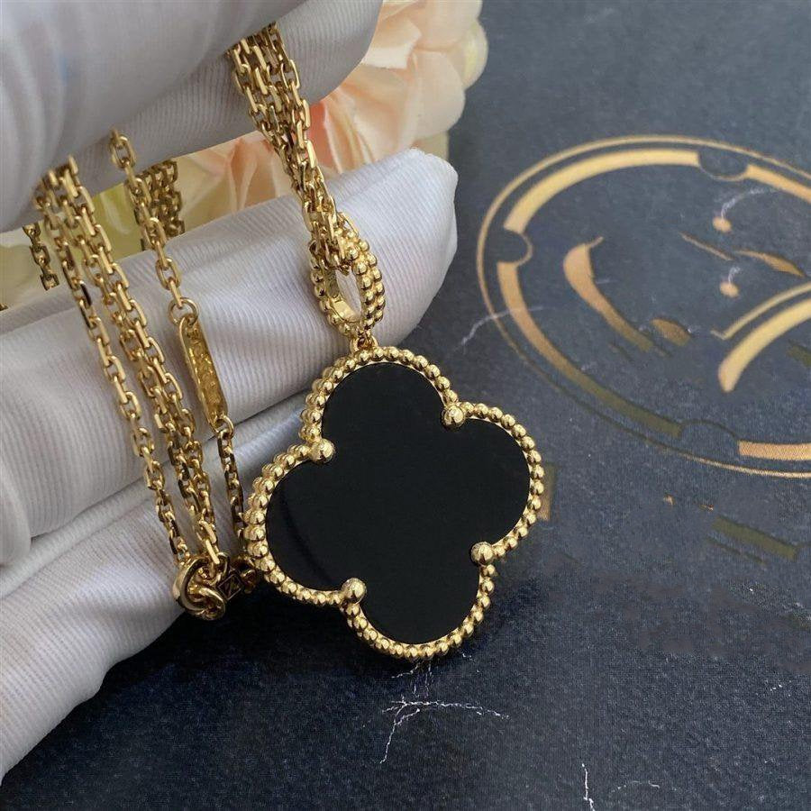 [Clover Jewelry]CLOVER 25MM GOLD ONYX BIG CLOVER NECKLACE