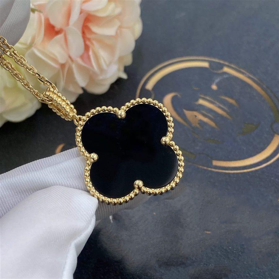 [Clover Jewelry]CLOVER 25MM GOLD ONYX BIG CLOVER NECKLACE