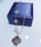 [Clover Jewelry]COMBINED BRACELET 5 MOTIFS AND NECKLACE DARK MOP ROSE GOLD