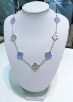 [Clover Jewelry]CLOVERS THE 10-MOTIFS CHALCEDONY DIAMONDS SILVER NECKLACE