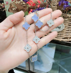 [Clover Jewelry]CLOVER 10 MOTIFS CHALCEDONY DIAMONDS SILVER NECKLACE