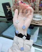 [Clover Jewelry]CLOVERS THE 10-MOTIFS CHALCEDONY DIAMONDS SILVER NECKLACE