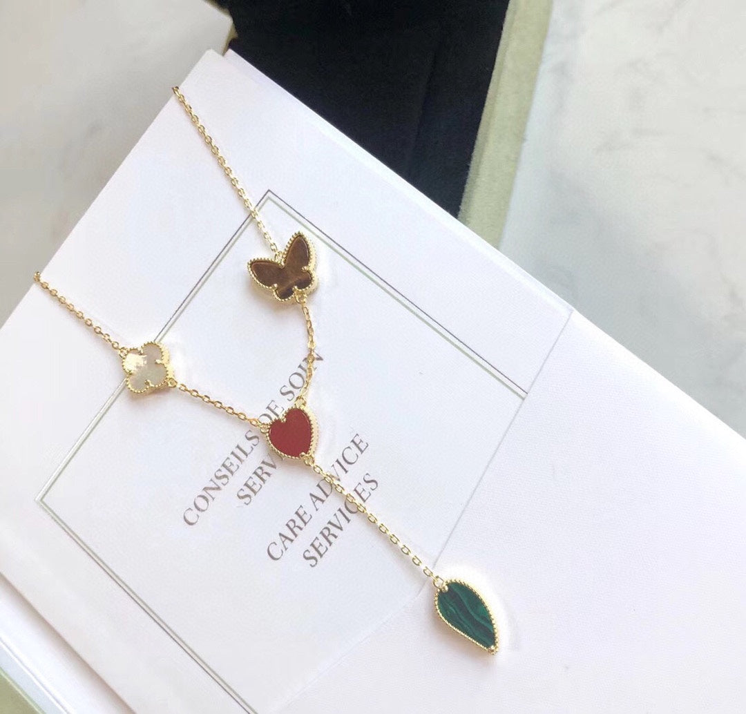 [Clover Jewelry]LUCKY SPRING 4 MOTIFS ROSE GOLD NECKLACE