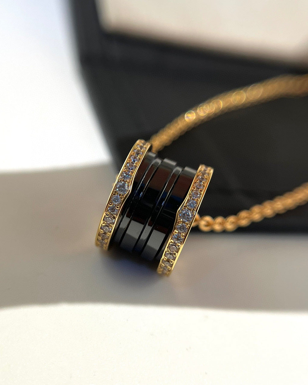 [Clover Jewelry]ZERO 1 SCHWARZE KERAMIK DIAMANT ROSÉGOLD HALSKEТТЕ