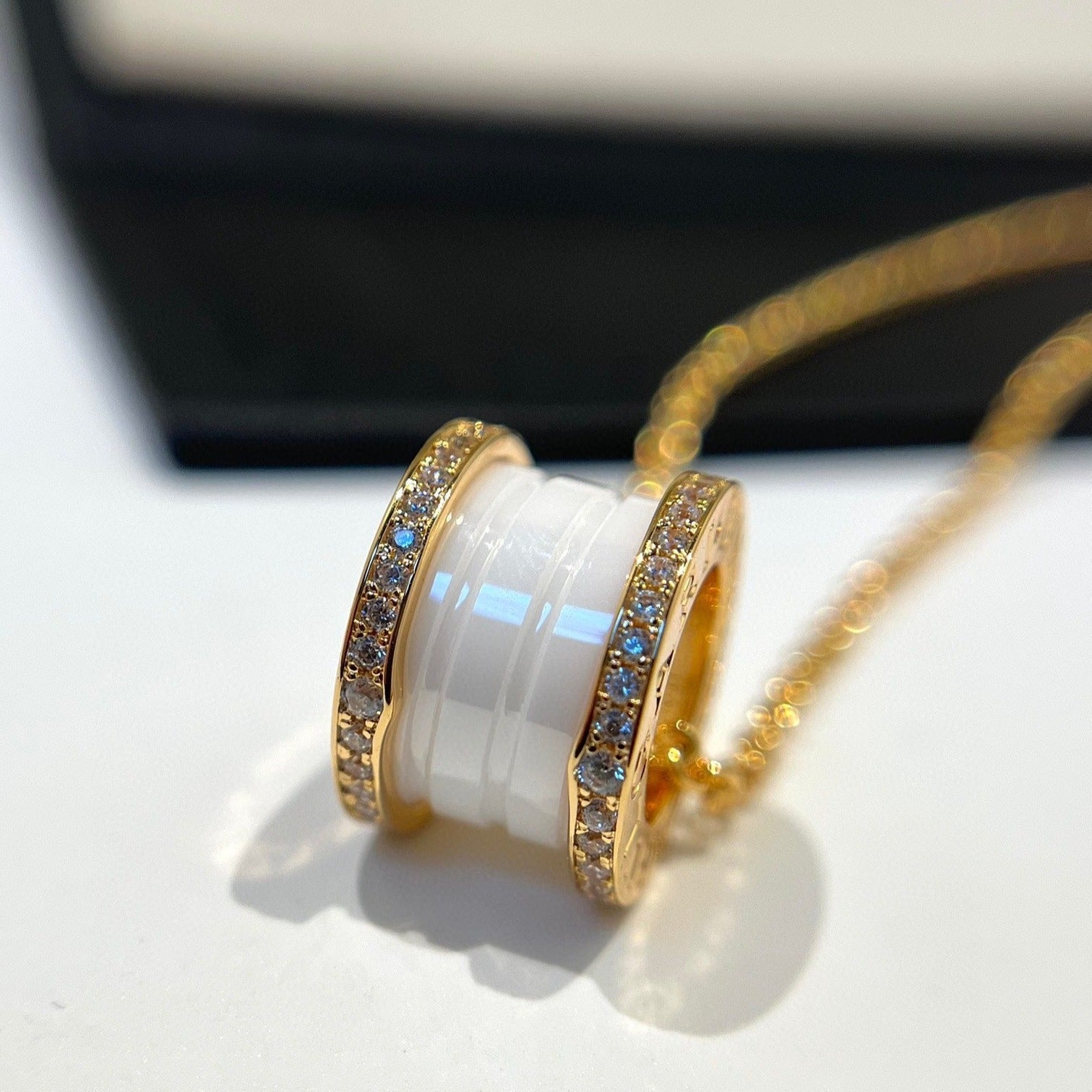 [Clover Jewelry]ZERO 1 WHITE CERAMIC DIAMOND PINK GOLD NECKLACE